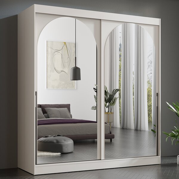 Šatní skříň MODIN | se zrcadlem | 200 cm | kašmír/černé úchyty