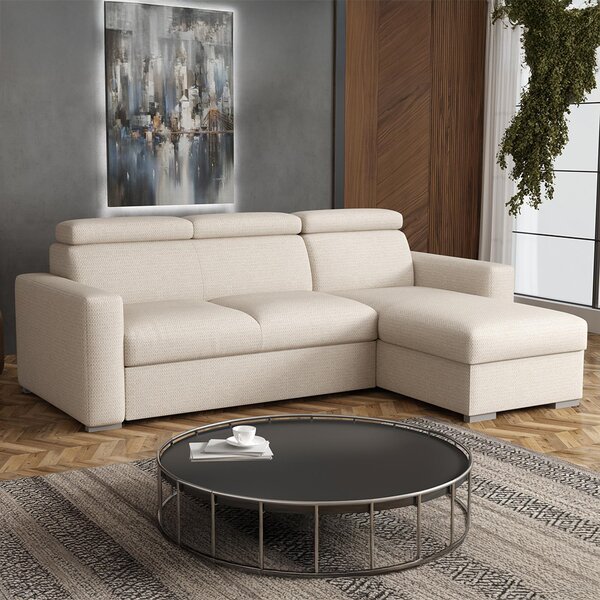 Malá sedací souprava PEDRO L | 235x170 cm | rozkládací + úložný prostor | polohovatelné záhlavníky | VÝBĚR TKANIN