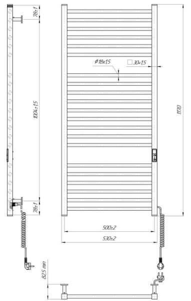 Koupelnový žebříkový radiátor HF DERBY 255W/230V 117x53 cm černá