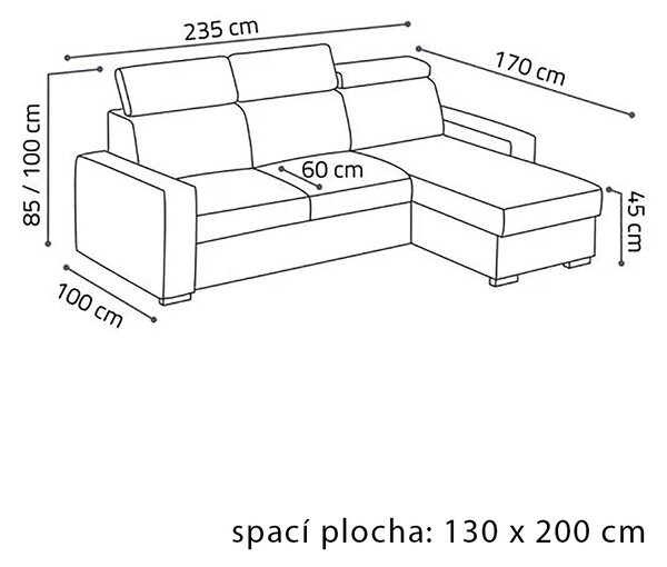 Malá sedací souprava PEDRO L | 235x170 cm | rozkládací + úložný prostor | polohovatelné záhlavníky | VÝBĚR TKANIN