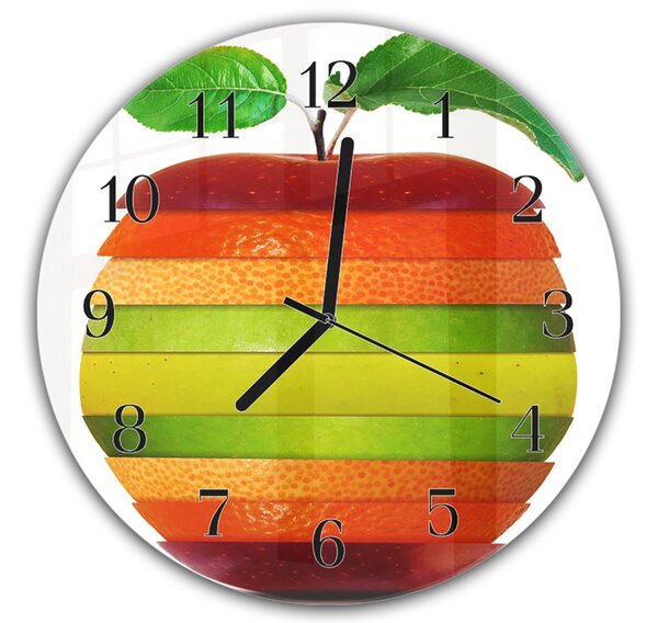 Nástěnné hodiny kulaté pr.30cm mix ovoce ve tvaru jabka - plexi