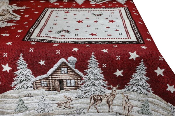 Vánoční gobelínový ubrus na stůl 90x90 cm Chenille IT029 Barva Rudá Rozměry 90x90 cm