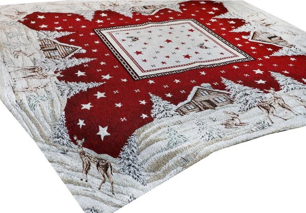 Vánoční gobelínový ubrus na stůl 90x90 cm Chenille IT029 Barva Rudá Rozměry 90x90 cm