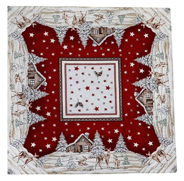 Vánoční gobelínový ubrus na stůl 90x90 cm Chenille IT029 Barva Rudá Rozměry 90x90 cm