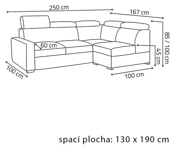 Sedací souprava PEDRO L | 250x167 cm | rozkládací + úložný prostor | polohovatelné záhlavníky | VÝBĚR TKANIN