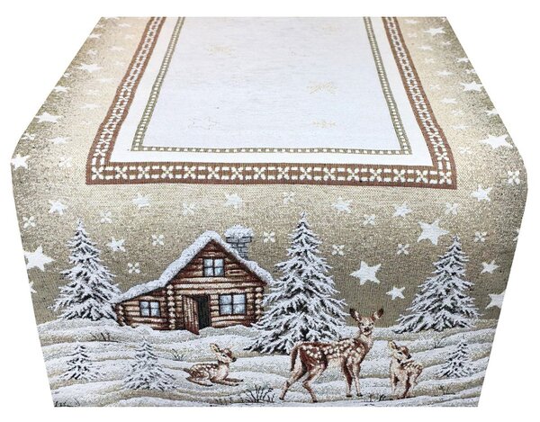 Vánoční gobelínový běhoun na stůl Chenille IT030 Barva Béžová Rozměry 40x130 cm