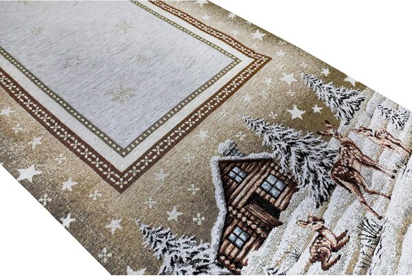 Vánoční gobelínový běhoun na stůl Chenille IT030 Barva Béžová Rozměry 40x130 cm