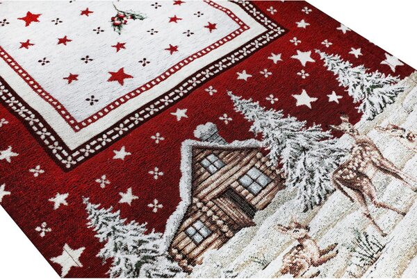 Vánoční gobelínový běhoun na stůl Chenille IT029 Barva Rudá Rozměry 40x130 cm