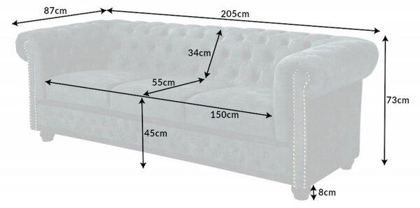 Pohovka CHESTERFIELD 3M 200 CM petrolejová samet Nábytek | Obývací pokoj | Sedací soupravy a pohovky | Pohovky | Pevné