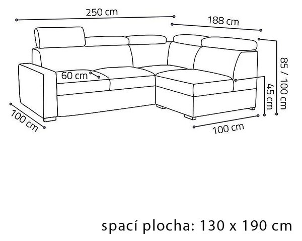 Sedací souprava PEDRO L | 250x188 cm | rozkládací + úložný prostor | polohovatelné záhlavníky | VÝBĚR TKANIN