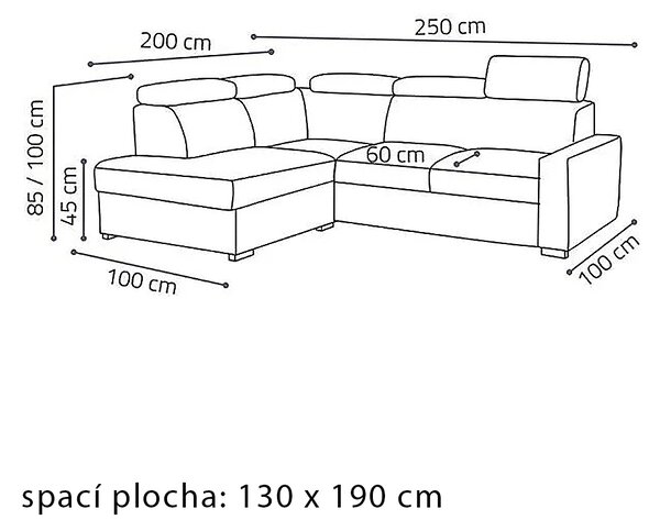 Sedací souprava PEDRO L | 200x250 cm | rozkládací + úložný prostor | polohovatelné záhlavníky | VÝBĚR TKANIN