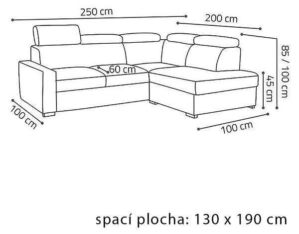 Sedací souprava PEDRO L | 250x200 cm | rozkládací + úložný prostor | polohovatelné záhlavníky | VÝBĚR TKANIN