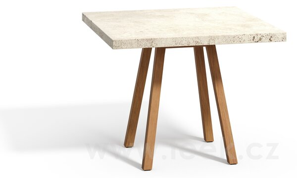 Tribu Teakový jídelní stůl Vis a Vis, Tribu, čtvercový 99x99x75 cm, rám teak, deska travertine