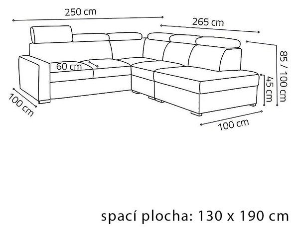 Sedací souprava PEDRO L | 250x265 cm | rozkládací + 2x úložný prostor | polohovatelné záhlavníky | VÝBĚR TKANIN
