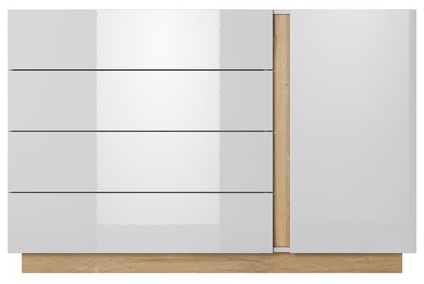 Obývací stěna ARCO se skříní | 4 díly | 307 cm + 100x60 cm | bílá mat/lesk/dub grandson