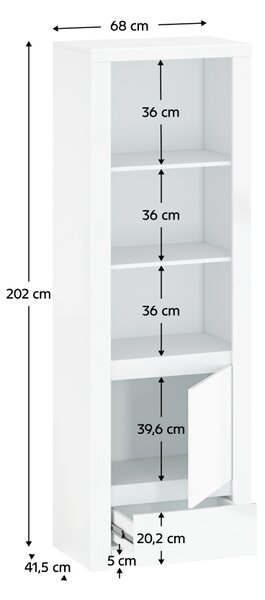 KONDELA Regál 1D1S, bílý lesk, LINDY