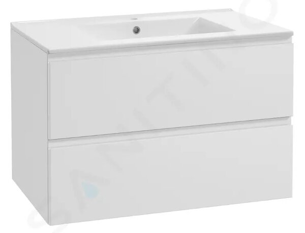 Kielle Skříňka včetně umyvadla, 80x55x46 cm, 2 zásuvky, lesklá bílá 50002S80