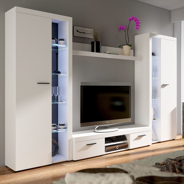 Obývací stěna RUMBA XL + komoda 2F2S | 300 + 156,4 cm | bílá