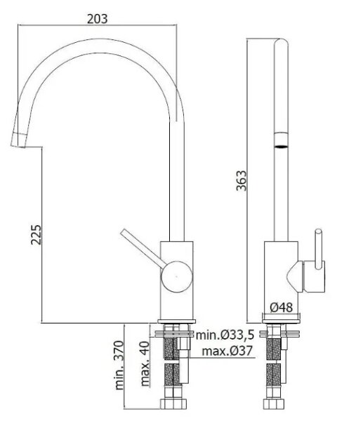 Paffoni - Dřezová baterie LIGHT 36,3 cm lesklý chrom