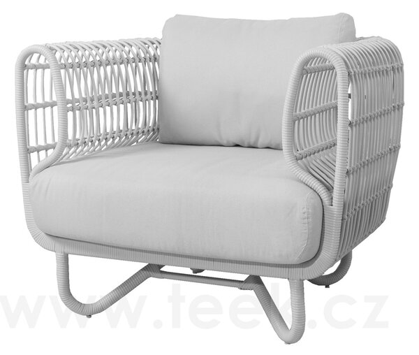 Cane-line Nízké křeslo Nest, Cane-line, rám hliník, výplet umělý ratan barva natural, sedáky venkovní látka Airtouch light gray