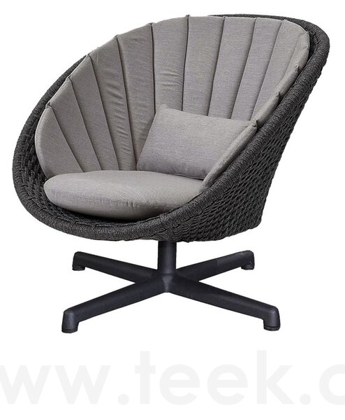 Cane-line Otočné nízké křeslo Peacock, Cane-line, 91x93x85 cm, rám hliník, výplet lanko Soft Rope dark grey, bez polstrů