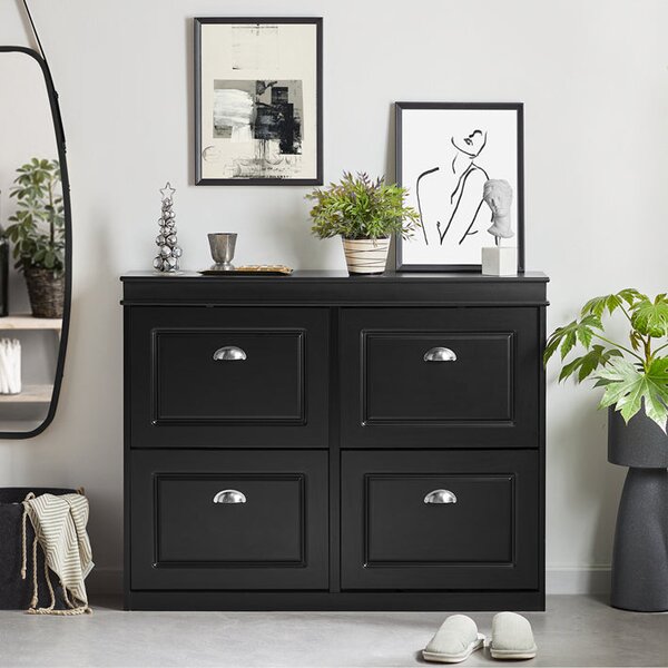 SoBuy FSR79-SCH Botník se 4 klopami Botník Černá 105x82x24cm