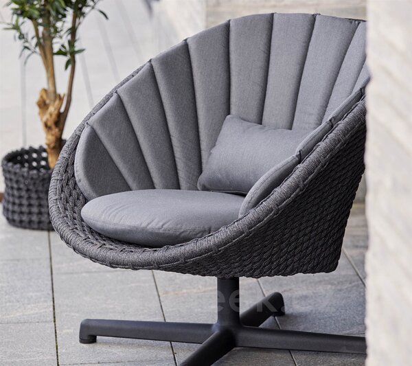 Cane-line Otočné nízké křeslo Peacock, Cane-line, 91x93x85 cm, rám hliník, výplet lanko Soft Rope dark grey, bez polstrů