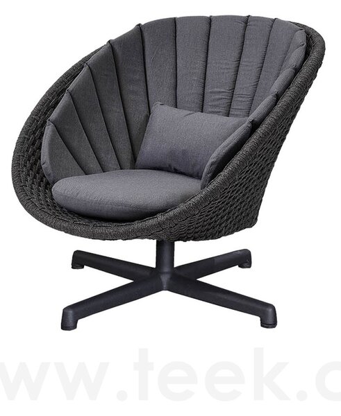 Cane-line Otočné nízké křeslo Peacock, Cane-line, 91x93x85 cm, rám hliník, výplet lanko Soft Rope dark grey, bez polstrů