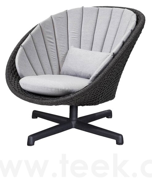 Cane-line Otočné nízké křeslo Peacock, Cane-line, 91x93x85 cm, rám hliník, výplet lanko Soft Rope dark grey, bez polstrů