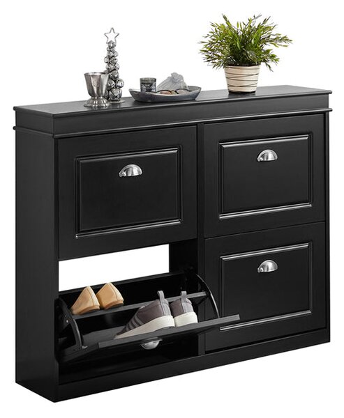 SoBuy FSR79-SCH Botník se 4 klopami Botník Černá 105x82x24cm