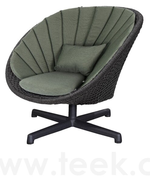 Cane-line Otočné nízké křeslo Peacock, Cane-line, 91x93x85 cm, rám hliník, výplet lanko Soft Rope dark grey, bez polstrů