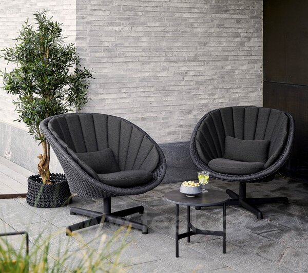 Cane-line Otočné nízké křeslo Peacock, Cane-line, 91x93x85 cm, rám hliník, výplet lanko Soft Rope dark grey, bez polstrů