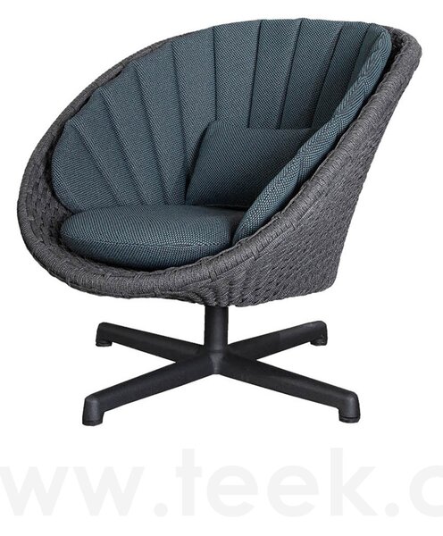 Cane-line Otočné nízké křeslo Peacock, Cane-line, 91x93x85 cm, rám hliník, výplet lanko Soft Rope dark grey, bez polstrů