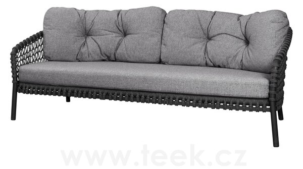 Cane-line 3-místná pohovka Ocean Large, Cane-line, 202x90x73 cm, rám hliník, výplet lanko Soft Rope dark grey, bez polstrů