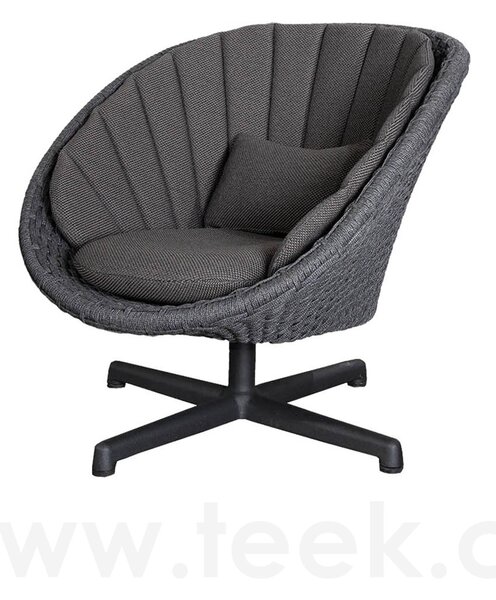 Cane-line Otočné nízké křeslo Peacock, Cane-line, 91x93x85 cm, rám hliník, výplet lanko Soft Rope dark grey, bez polstrů