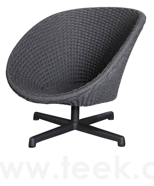 Cane-line Otočné nízké křeslo Peacock, Cane-line, 91x93x85 cm, rám hliník, výplet lanko Soft Rope dark grey, bez polstrů