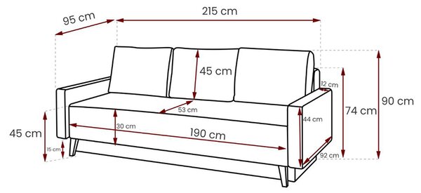 Rozkládací pohovka OVIEDO | 215 cm | s úložným prostorem | vysoký a pevný sed | VÝBĚR TKANIN