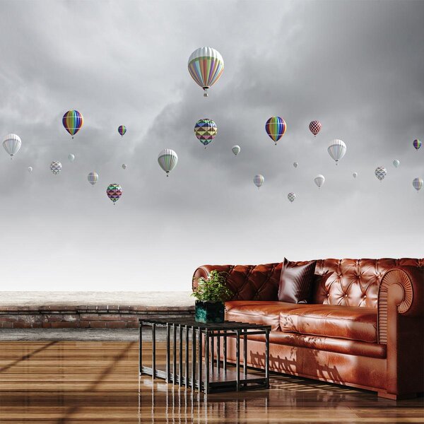 Fototapeta - Balóny nad cihlovou zdí (245x170 cm)