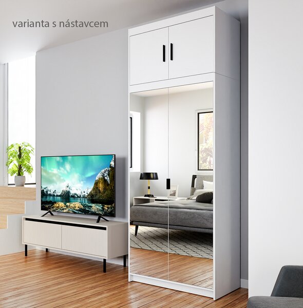 Šatní skříň ELENA 2D + zrcadla | 89,7 cm | bílá