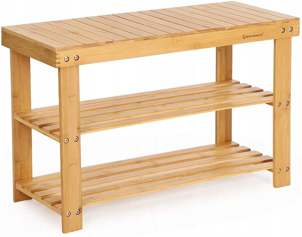 Botník s bambusovým sedákem Songmics 70 x 45 x 28 cm, odstíny hnědé