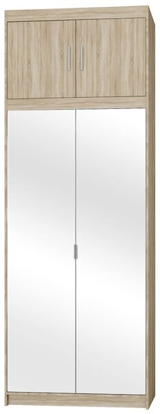 Šatní skříň ELENA 2D + zrcadla + nástavec | 89,7 cm | dub sonoma