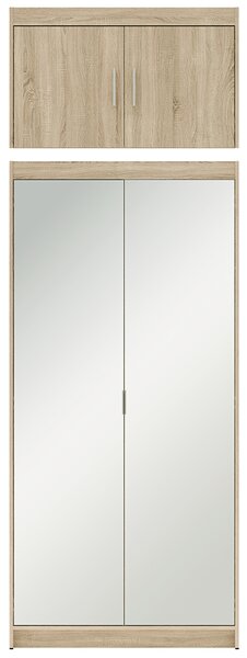 Šatní skříň ELENA 2D + zrcadla + nástavec | 89,7 cm | dub sonoma