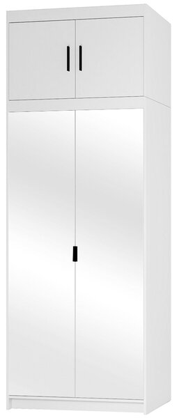 Šatní skříň ELENA 2D + zrcadla + nástavec | 89,7 cm | bílá