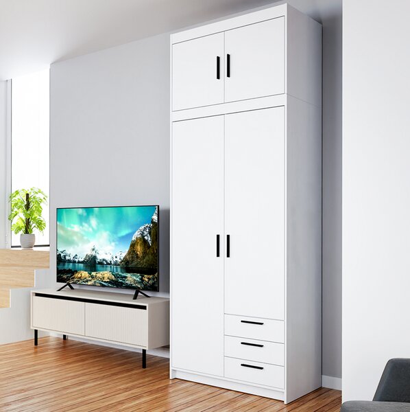 Šatní skříň ELENA 2D 3S + nástavec | 89,7 cm | bílá