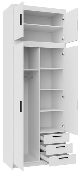 Šatní skříň ELENA 2D 3S + nástavec | 89,7 cm | bílá