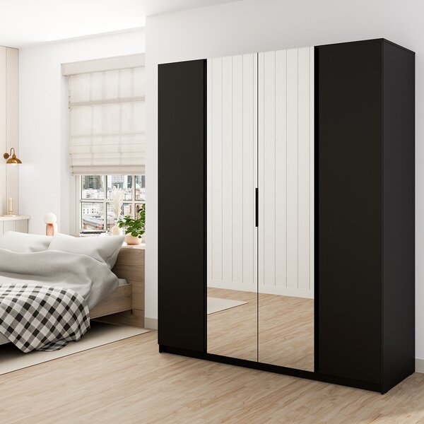 Šatní skříň KAJA 2F 2LU | 200 cm | se zrcadly | VYSOKÁ | černá