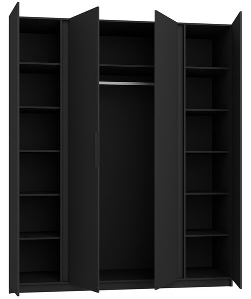 Šatní skříň KAJA 4F | 200 cm | bez zrcadla | VYSOKÁ | černá