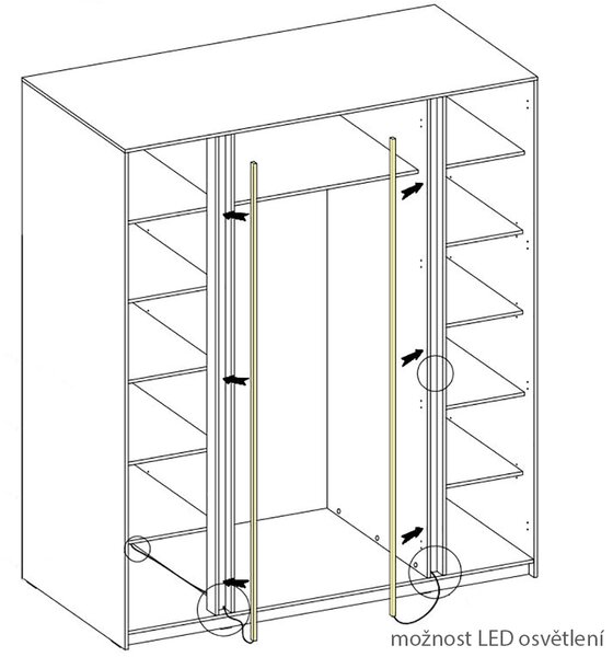 Šatní skříň KAJA 4F | 200 cm | bez zrcadla | VYSOKÁ | černá/evoke