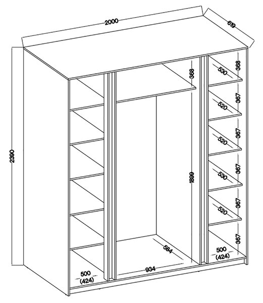 Šatní skříň KAJA 4F | 200 cm | bez zrcadla | VYSOKÁ | černá/evoke