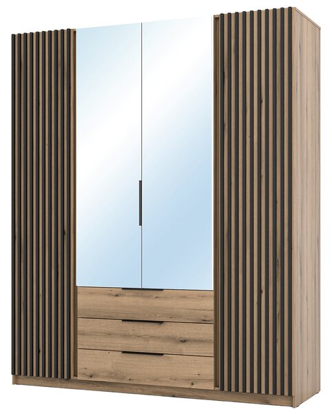 Šatní skříň KAJA 2LAM 2LU 3S | 200 cm | se zrcadly | VYSOKÁ | evoke + černé lamely